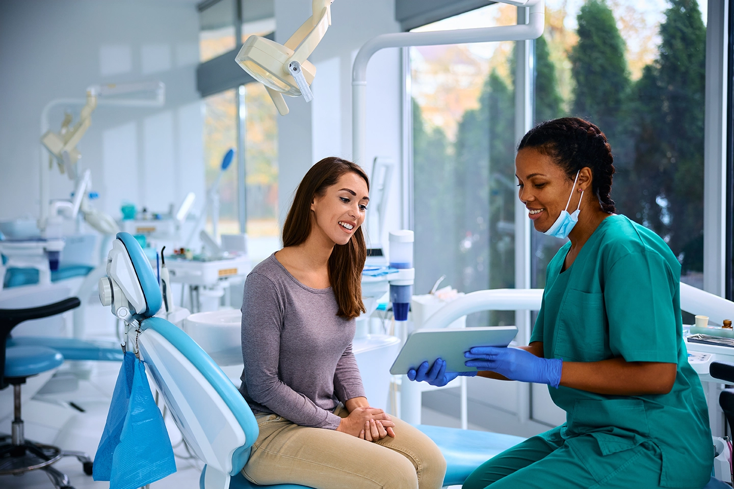 Dentist showing X-rays